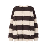 Hearujoy Contrast Color Twist Striped Pullover Men's and Women's Sweater Crew Neck Casual Fall Knitted Sweater Oversized Loose Wool Tops